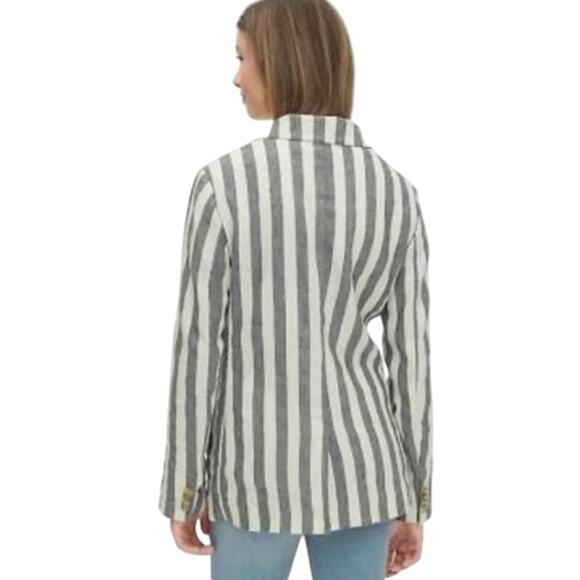 Gap Size 8T 8 Tall Linen Blend Blazer Jacket Soft Black Stripe Pockets - Picture 4 of 6
